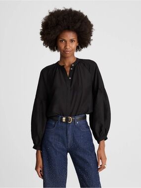 Madewell Shirred Balloon-Sleeve Top in Jet Black Size XS